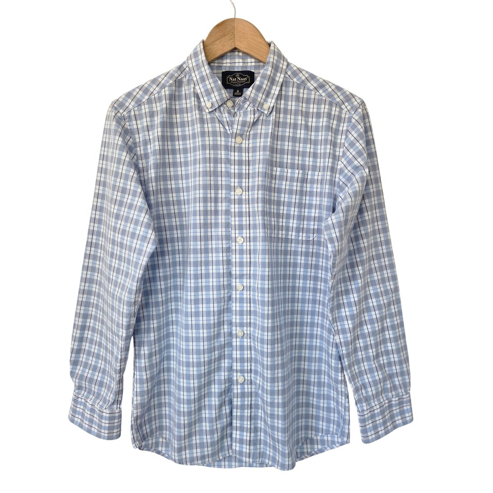 Nat Nast Luxury Originals Buttondown Shirt‎ Long Sleeve S Blue Check Cotton